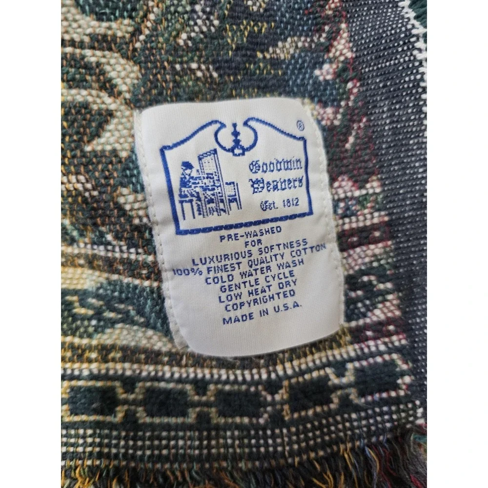 Goodwin‎ Weavers Throw Blanket ~ 50x63 Blue Floral Cotton Fringe Reversible USA
